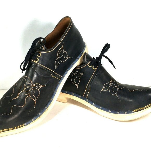 Men\'s Blue Tooled Leather Wooden Insole/Outsole HAND MADE Shoes. NOVELTY Shoes main image 8